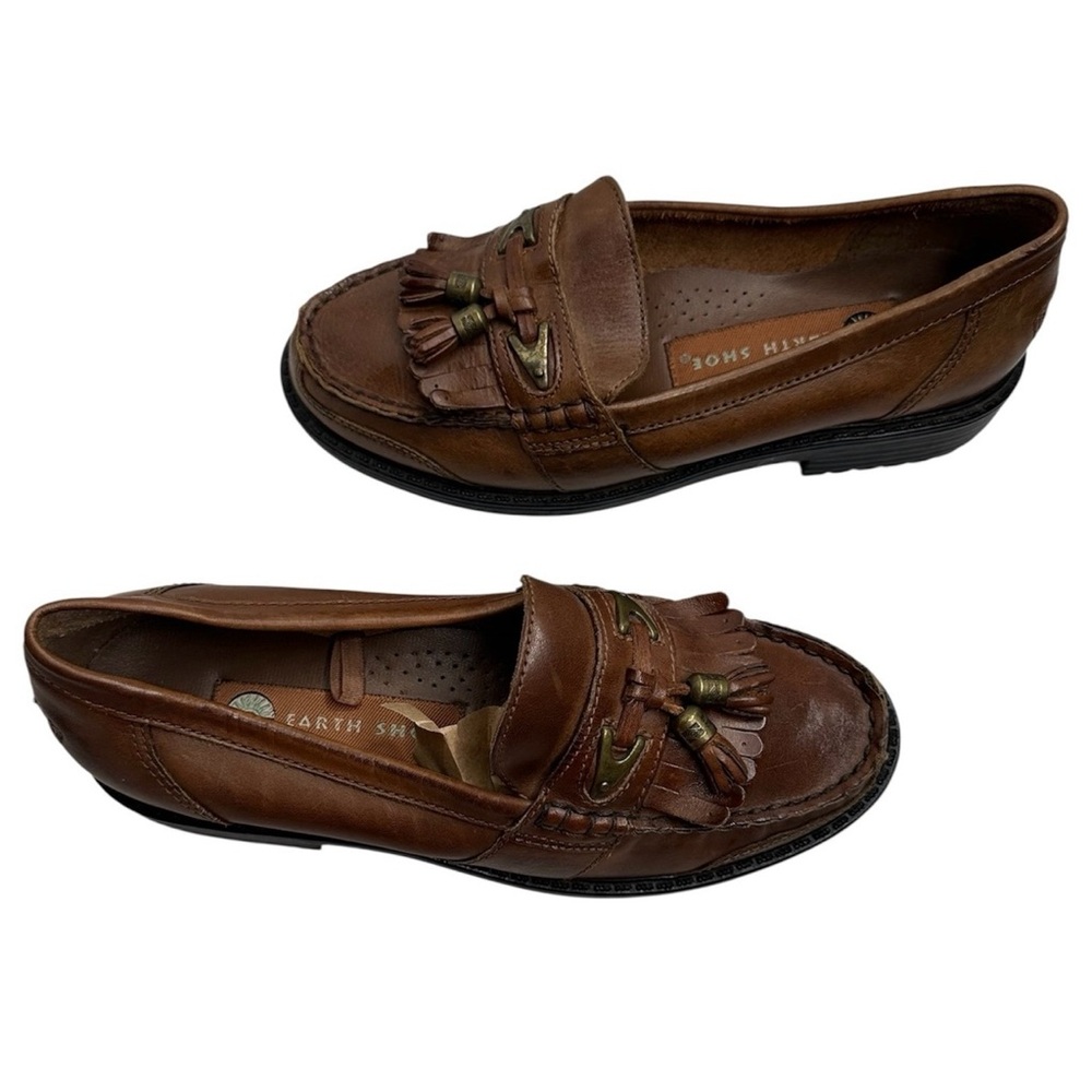 Earth Shoe brown leather,  kiltie tassel loafers, Women's Size 7 Boho Preppy Y2K